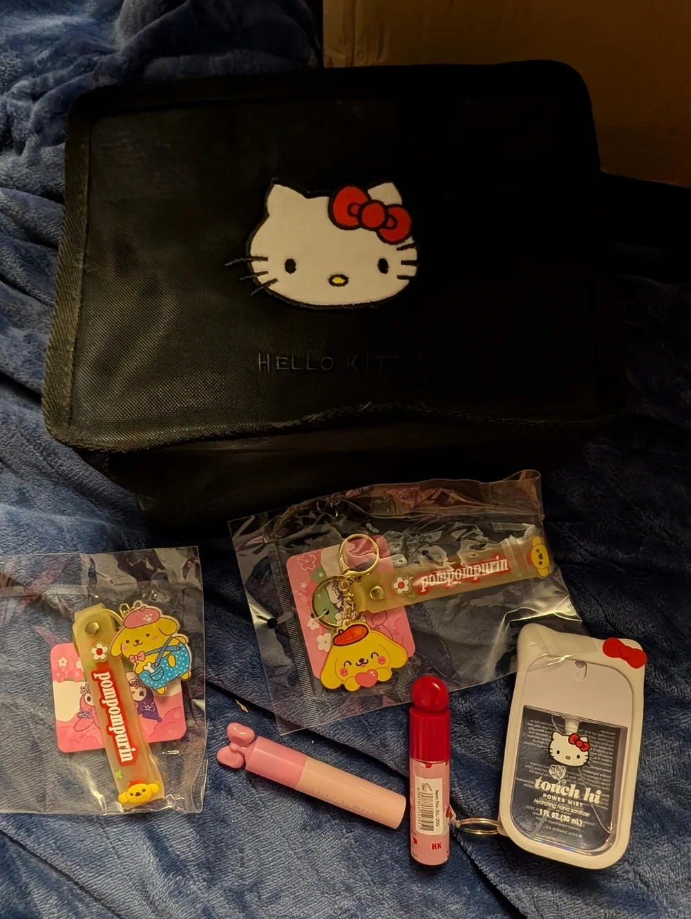 Hello Kitty Black Pouch with Red & Pink Character Accessories Bundle